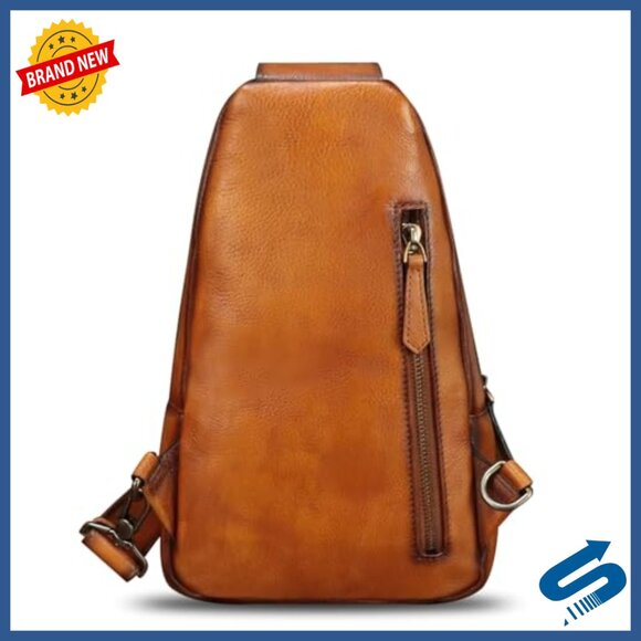 Genuine Leather Sling Backpack Crossbody Bag Adjustable Strap Vintage Style main image 4